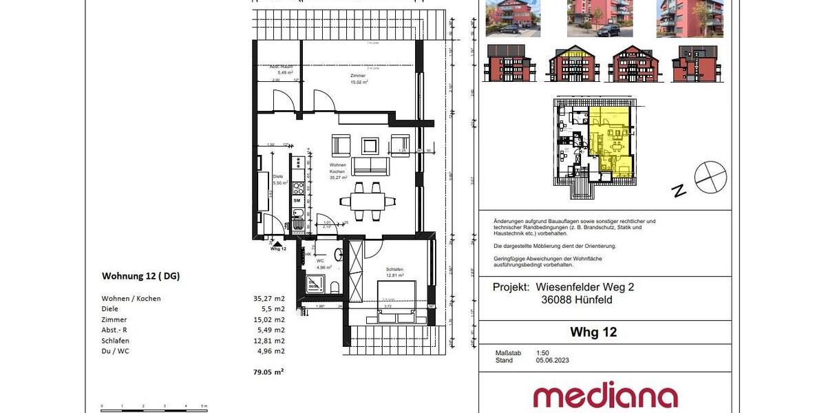 Dachgeschoßwohnung Hünfeld - 3 Zimmer, 79 m&sup2;, 830&euro; | Angebot:26665473